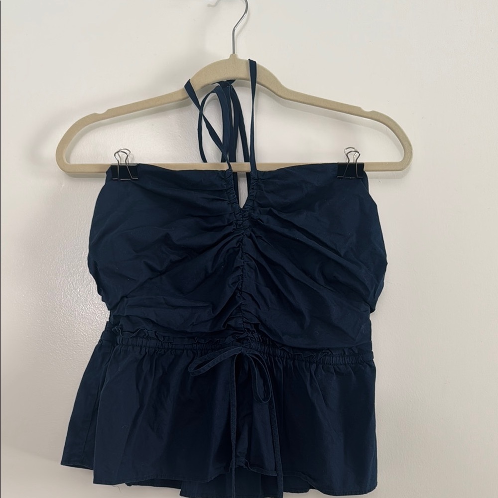 LOFT Dark Blue Ruched Halter Top